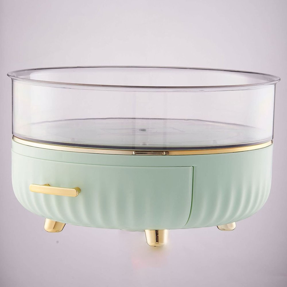 2 Tier Lazy Susan Organizer Lazy Susan Turntable for Cabinet 360 Degree Rotating Makeup Organizer with Drawer Spice Rack Organizer for Kitchen, Cabinet, Vanity, Bathroom, Spice Rack
