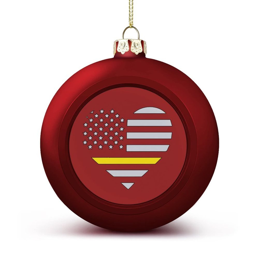 911 Dispatcher Heart Thin Gold Line Christmas Ball Xmas Pendant Shatterproof Hanging Ornament for Christmas Tree Window Door Decor 1PCS