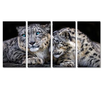 Snow Leopard 4 Pieces Canvas Wall Art Set Animal Prints Poster Print Modern Home Living Room Office Decor With Framed 16"x32"x4pcs