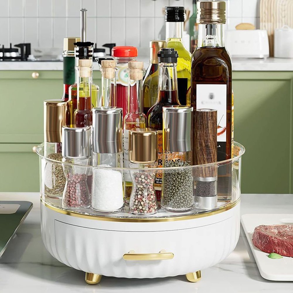 2 Tier Lazy Susan Turntable Rotating Makeup Organizer Perfume Stand Organizer 360 Degree Rotating Lazy Susan Organizer for Dresser, Cabinet, Bathroom, Living Room