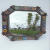 21" PUNCHED TIN MIRROR octagonal mixed talavera tiles mexican folk art view 1