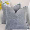16x16 Pillow Covers Light Grey Set of 2 Decor Pillow Covers Velvet Soft Textured Chenille Gray Cushion Covers with Trim Edge Decorative Farmhouse Modern Square Pillow Cases for Couch view 3