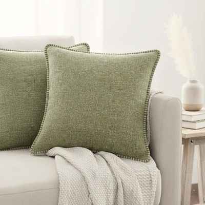 16x16 Pillow Covers Light Olive Green Set of 2 Decorative Square Pillow Covers Textured Velvet Soft Chenille Cushion Covers with Stitched Edge Decorative Farmhouse Modern Pillow Cases for Couch