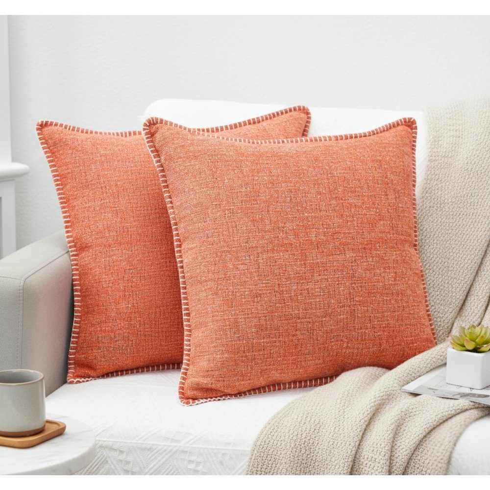 22x22 Orange Pillow Cover Set of 2 Soft Textured Chenille Comfy Cozy Large Cushion Covers for Couch Pillows Modern Decor Square Big Pillows Cases for Sofa Pillows Fall Decor Farmhouse Throw Pillows