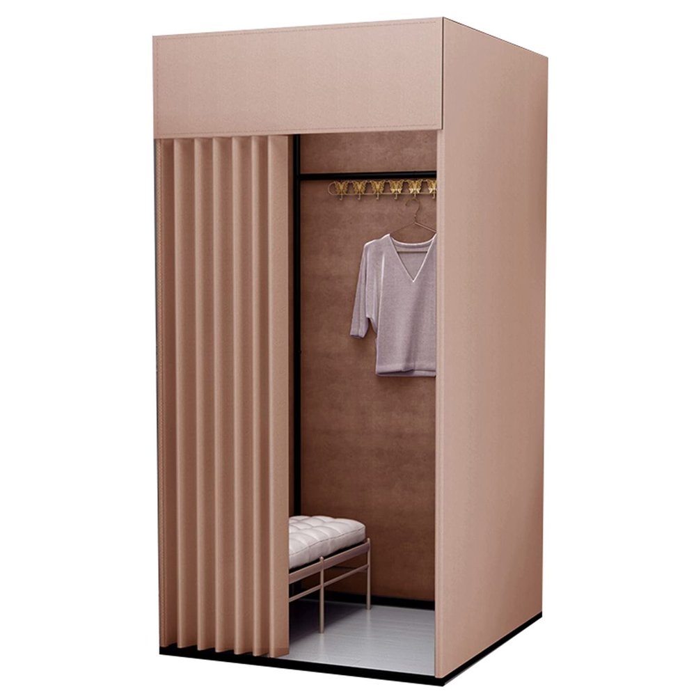 WIGING Clothing Store Fitting Room, Portable Removable Changing Room with Metal Frame Shelf, Dressing Room for Privacy Protection and Room Divider (Color : Coffee Color, Size : 100x100x200cm)