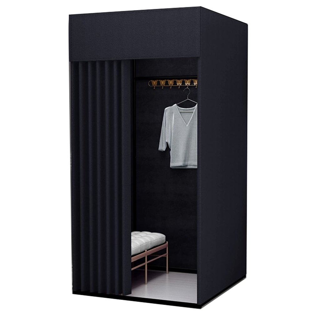 WIGING Clothing Store Fitting Room, Portable Removable Changing Room with Metal Frame Shelf, Dressing Room for Privacy Protection and Room Divider (Color : Black, Size : 100x100x200cm)