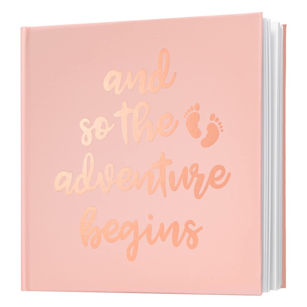 Calculs Polaroid Baby Shower Guest Book So the Adventure Begins Signature Bridal Party Picture Book Blank Pages for Instant Film 8.5 Square Pink Cover Rose Gold Stamping