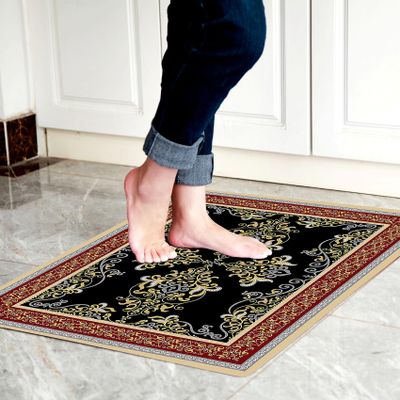 Cosilyt 1/10 Inch Ultra Thin 24"35" Large Front Door Mat Indoor Entrance Inside Non Slip, Waterproof Rubber Kitchen Mat and Interior Home Washable Door Mat, Boho Red