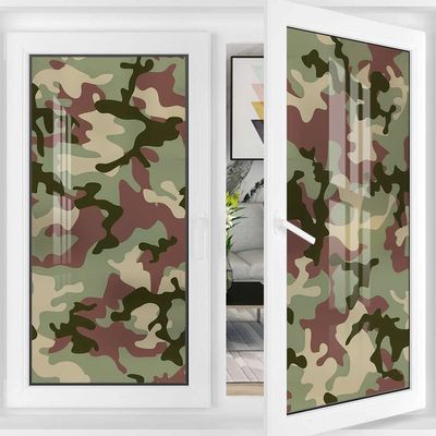 Dark Green Privacy Window Film Non-Adhesive Green Camouflage War Theme Sun Light Blocking Window Tint Film for Home Camo Illustrated 35.4Wx78.7L-inch x2 Pcs