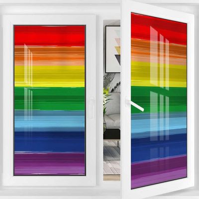 Rainbow Multicolor No Glue Frosted Privacy Film Stained Glass Door Film Horizontal Colored Stripes Pattern Window Film Sun Blocking Glare Reduction Abstract 35.4Wx78.7L-inch x2 Pcs