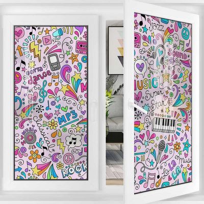 Pink Yellow Privacy Window Film for Home Kids Room 70s Party Peace Sign Sun Blocking Removable Window Sticker Decorative Glass Film Colorful 35.4Wx78.7L-inch x2 Pcs
