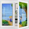 Blue Green No Glue Frosted Privacy Film Stained Glass Door Film Explore Girl Boy New Adventures Privacy Window Film Frosted Heat Control UV Protection Cartoon 35.4Wx78.7L-inch x2 Pcs view 1