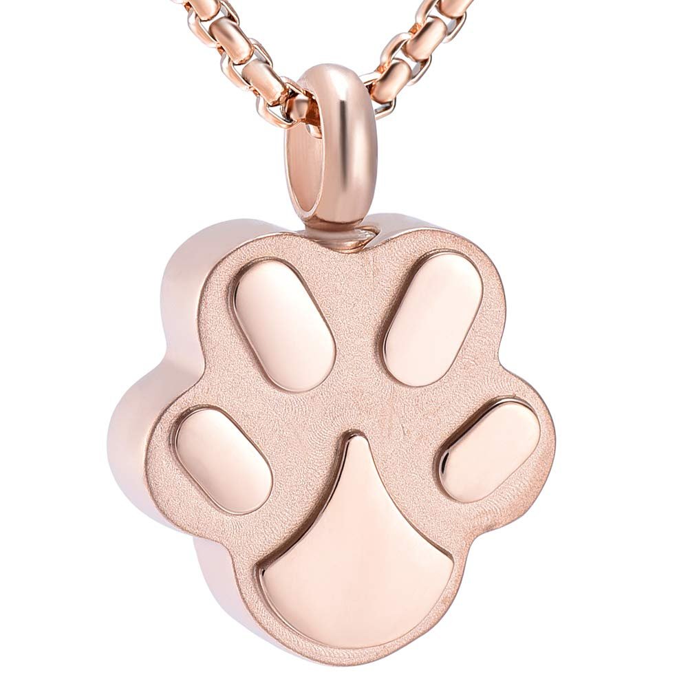 SHEIL Free Engraved Pet Name - Dog Paw Stainless Steel Cremation Urn Necklace for Ashes Keepsake Memorial Jewelry
