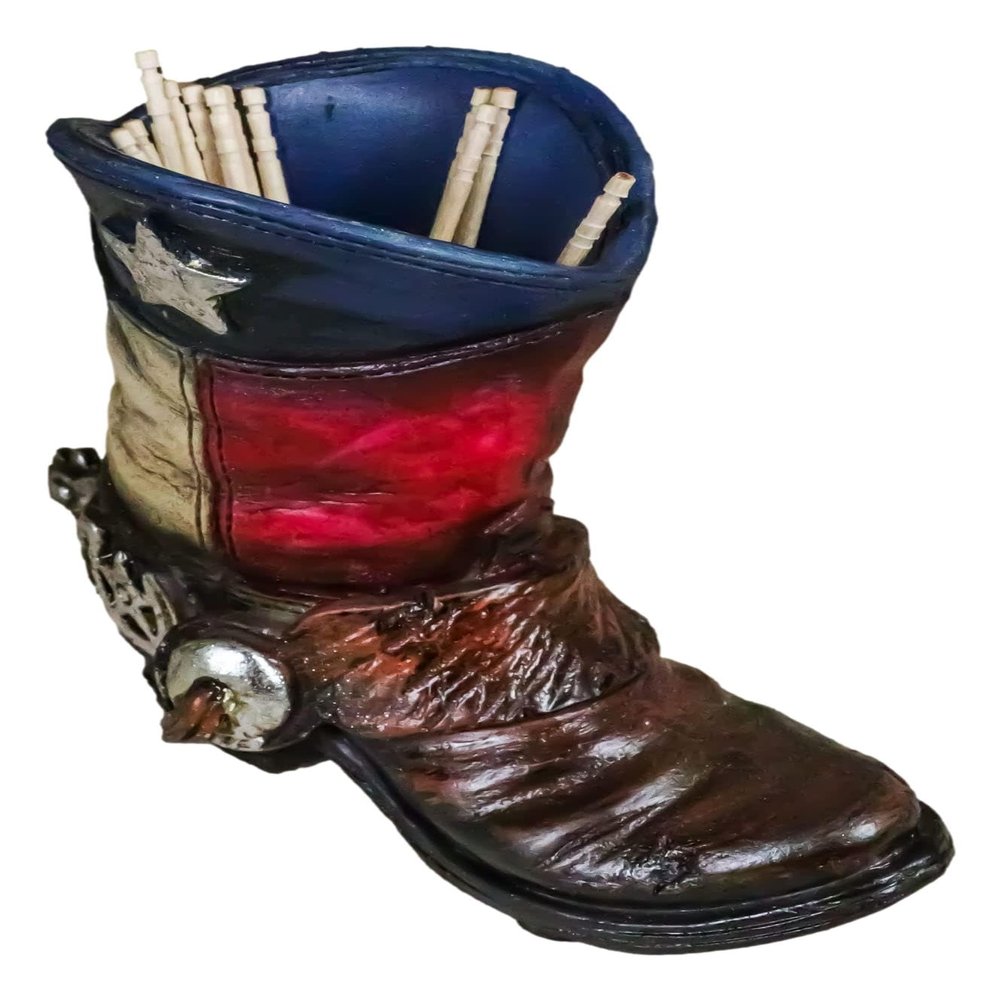 Ebros Gift Fancy Cowboy Boot with Spur Toothpick Holder Decorative Figurine Featuring Texas Lone Star State Flag for Country Western Kitchen Decor and Table Decorations for Bars or Restaurants