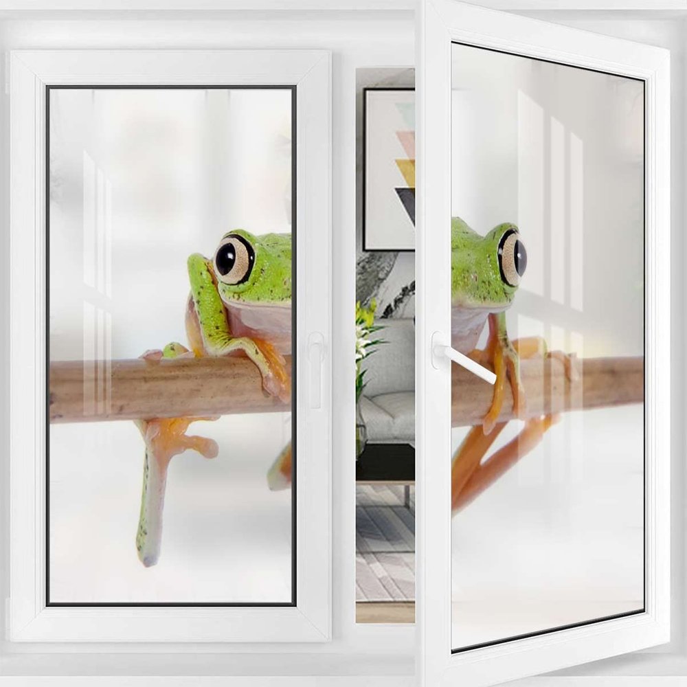 White Green Window Film No Glue Privacy Glass Film Red Eyed Frog Between Exotic Tree Removable Static Cling Window Film Stickers Animal 35.4Wx78.7L-inch x2 Pcs
