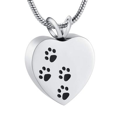 SHEIL Dog/Cat Paw Print On My Heart Stainless Steel Cremation Necklace for Ashes for Pet Memorial Urn Jewelry Engravable