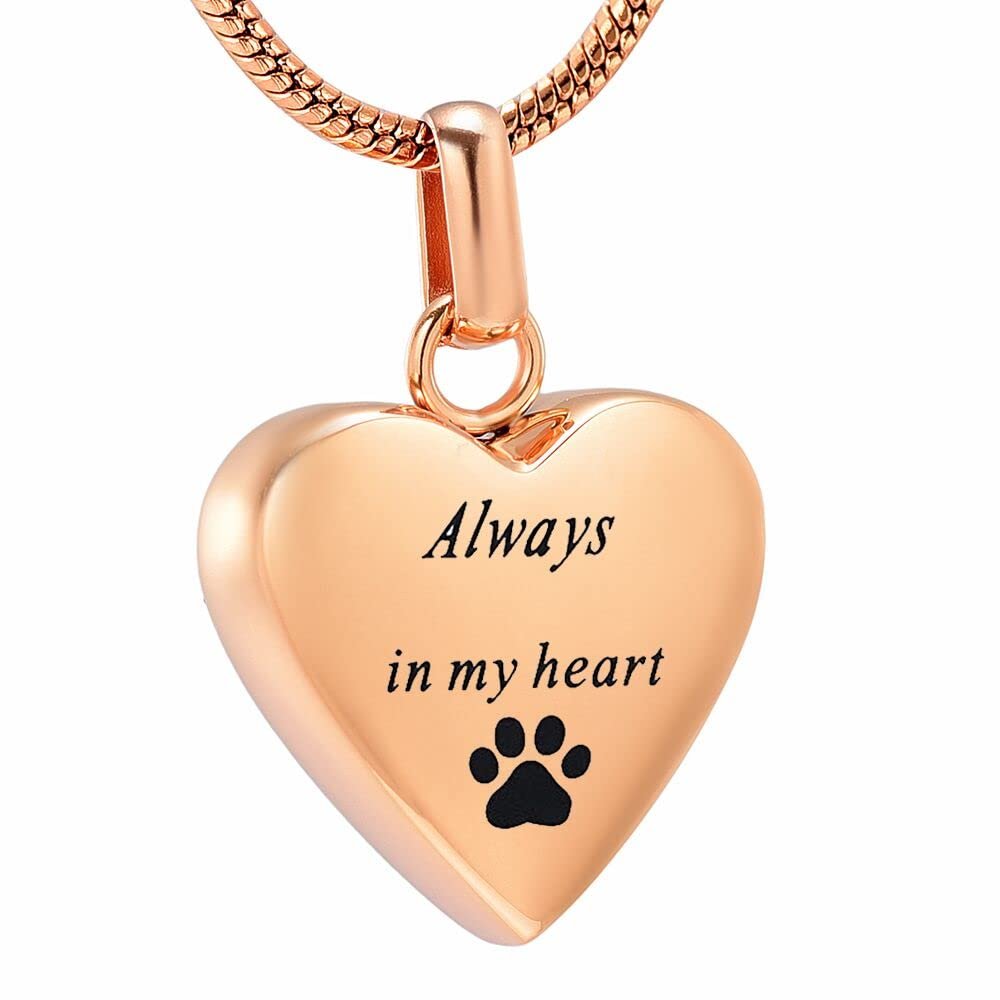 SHEIL Pet Memorial Jewelry - Always in My Heart Urn Necklace for Ashes with Dog/Cat Paw Print Keepsake Pendant - Engravable