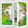 Green White No Glue Frosted Privacy Film Stained Glass Door Film Style Zoo Animals Exotic Comic Window Film No Glue Privacy Glass Film Frosted Cartoon 35.4Wx78.7L-inch x2 Pcs view 1