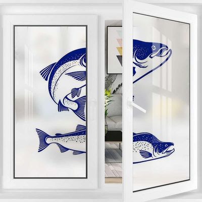 Blue Aqua White Privacy Door Film Static Cling Glass Film Swimming Futuristic Design Sun Light Blocking Window Tint Film for Home Abstract 35.4Wx78.7L-inch x2 Pcs