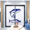 Blue Aqua White Privacy Door Film Static Cling Glass Film Swimming Futuristic Design Sun Light Blocking Window Tint Film for Home Abstract 35.4Wx78.7L-inch x2 Pcs view 3