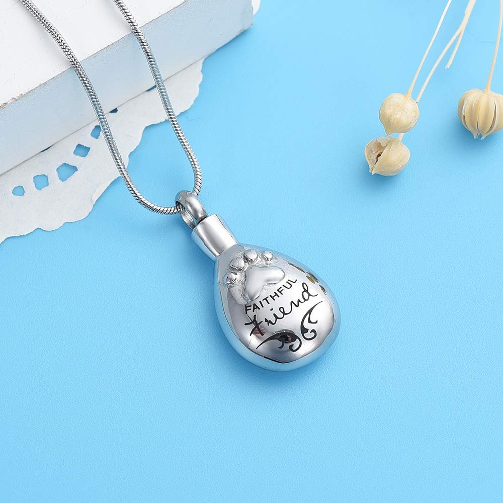 SHEIL Friend Keepsake Jewelry for Dog/Cat Paw Teardrop Cremation Urn Necklace Hold Pet Ashes Memorial Pendant Engravable