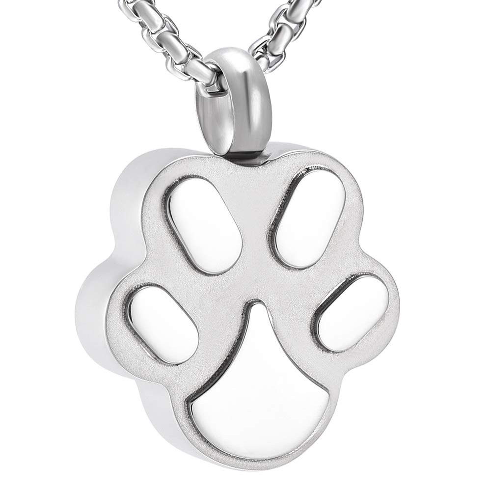 SHEIL Free Engraved Pet Name - Dog Paw Stainless Steel Cremation Urn Necklace for Ashes Keepsake Memorial Jewelry