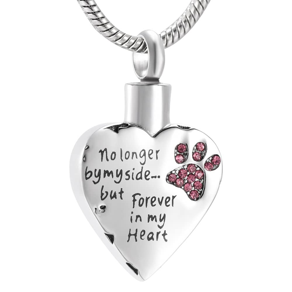 SHEIL Keepsake Pendant - No Long by My Side But Forever in My Heart Cremation Jewelry for Ashes for Pet Memorial Urn Necklace