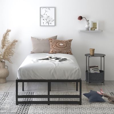 Allewie Heavy Duty Twin Size Platform Bed Frame with 14" Clearance Storage, Strong Metal Slats Support, No Box Spring Needed, Black