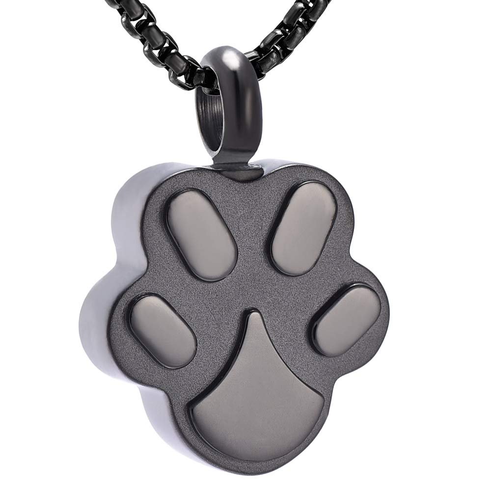 SHEIL Free Engraved Pet Name - Dog Paw Stainless Steel Cremation Urn Necklace for Ashes Keepsake Memorial Jewelry