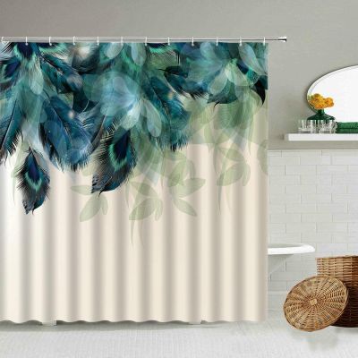JIAMELUCK Nordic Peacocks Feather Pattern Shower Curtain Color Creative Bathroom Decoration with Hook Waterproof Polyester Screen 140x183cm(55" Wx72 H)