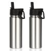 Volhoply 18oz Insulated Water Bottle Bulk 2 Pack,Kids Stainless Steel Water Bottles with Straw,Double Wall Vacuum Metal Water Bottle,Reusable Sports Water Flask For Cold Drink(Silver,2 Set) view 1