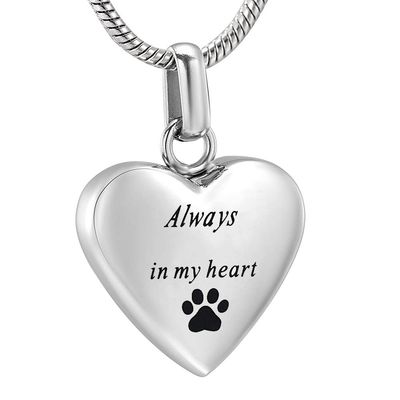 SHEIL Pet Memorial Jewelry - Always in My Heart Urn Necklace for Ashes with Dog/Cat Paw Print Keepsake Pendant - Engravable