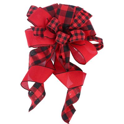 Christmas Tree Topper Bow Christmas Bowknot Ornament Large Buffalo Plaid Decorative Bow for Xmas Tree Holiday Party Decoration