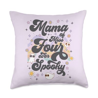 Mama of Miss Four Ever Spooky 4th Birthday Party Halloween Throw Pillow