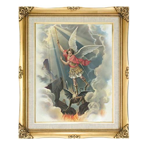 16" x 20" GOLD FRAMED ARTWORK PRINT ART RELIGIOUS ST. MICHAEL THE ARCHANGEL WITH SWORD