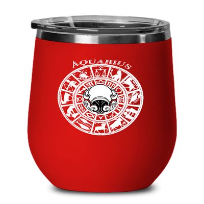 Aquarius Wine Tumbler Zodiac Wheel Travel Coffee Cup Custom Astrology Design Water Bearer