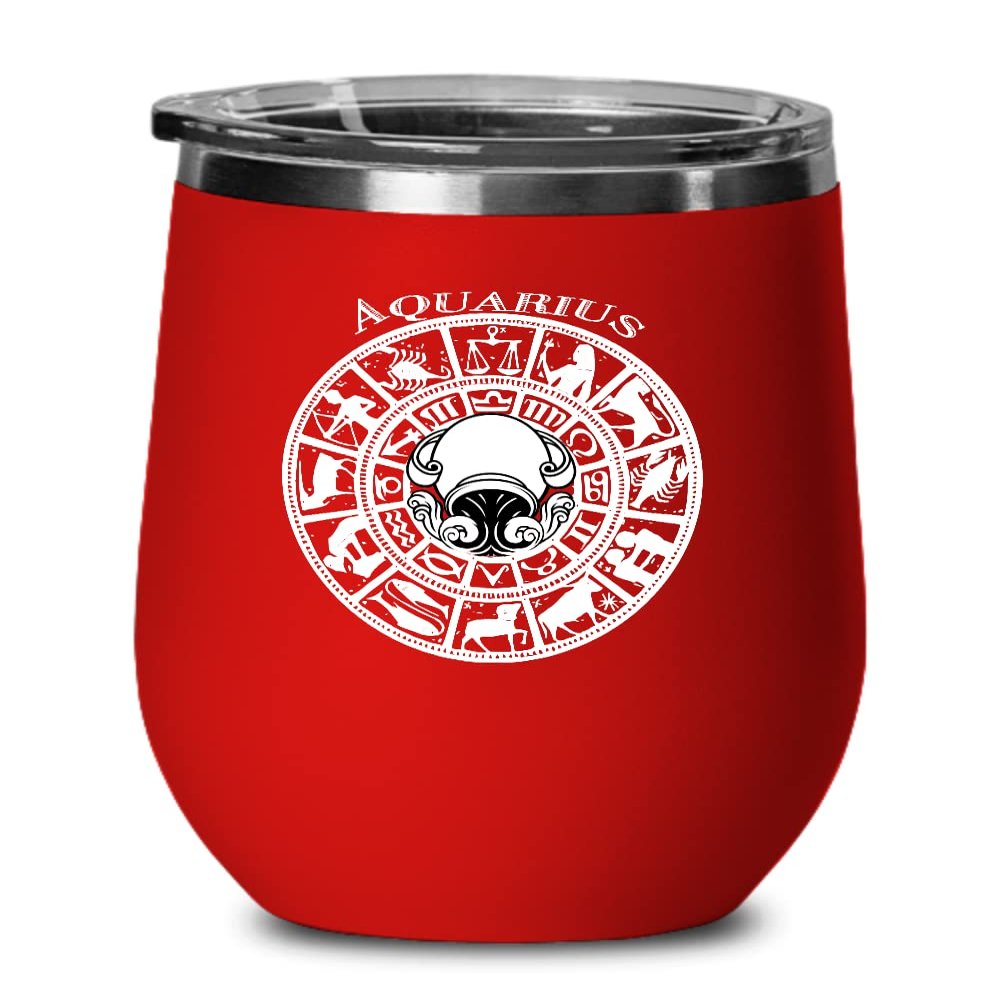 Aquarius Wine Tumbler Zodiac Wheel Travel Coffee Cup Custom Astrology Design Water Bearer