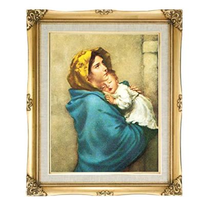 16" x 20" GOLD FRAMED ARTWORK PRINT ART RELIGIOUS MADONNA OF THE STREETS BLUE DRESS HOLDING BABY JESUS