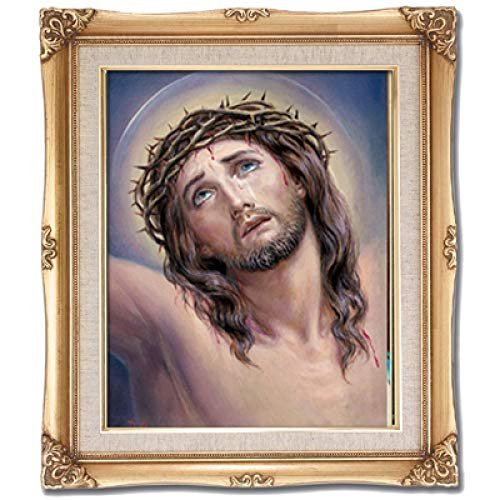 16" x 20" GOLD FRAMED ARTWORK PRINT ART RELIGIOUS SUFFERING JESUS CHRIST ON THE CROSS