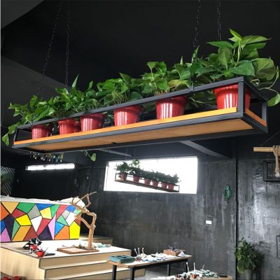 Drsyffsup Ceiling Hanging Shelf Storage Rack & Shelves OrganizerBlack Wrought Iron Frame and Solid Wood Boards Suspended Flower Stand Kitchen Pot Pan Holder (Size : 100x25x15cm)