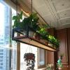 Drsyffsup Ceiling Hanging Shelf Storage Rack & Shelves OrganizerBlack Wrought Iron Frame and Solid Wood Boards Suspended Flower Stand Kitchen Pot Pan Holder (Size : 100x25x15cm) view 4