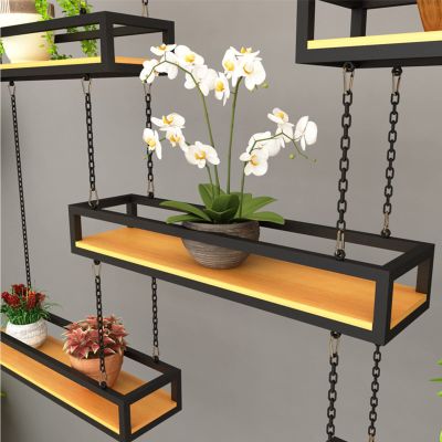 Drsyffsup Black Iron Ceiling-Mounted Wine Rack - Industrial Floating Flower Plant Stand Decoration Shelf, Kitchen Pot Pan Storage Racks,Hanging Shelves, with Guardrail (Size : 140x25x15cm)