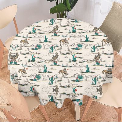 Kazynee Retro West Cowboy Round Tablecloth - 70" - Rustic Desert Wild West Cowboy Ride Horse Decorative Fabric Table Cover for Outdoor and Indoor Use