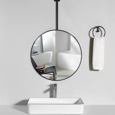 Liyadolaam HD Vanity Make-up Mirror Ceiling Hanging Mirror, with Ceiling-Mounted Boom Large Circle Decorative Mirror for Bedroom Bathroom Living Room Entryway Vanity- Round Metal Framed