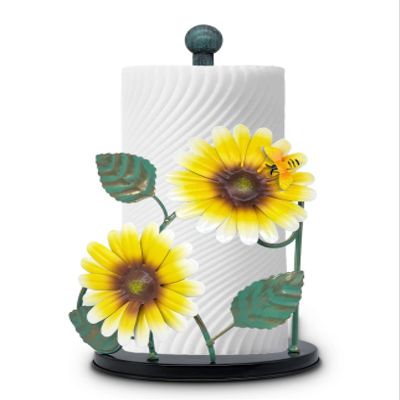 Sunflower Decor Paper Towel Holder, Metal Yellow Daisy with Bee Paper Towel Holders Stand Countertop for Kitchen Bathroom Decor, Cute Paper Rolls Organizer & Storage Sun Flower Accessories