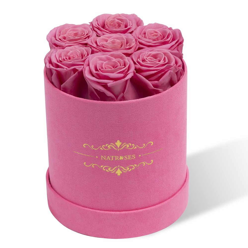 NATROSES 7 Piece Preserved Roses in a Box, Preserved Flowers for Birthday, Flower Gifts for Mothers Day (Pink)