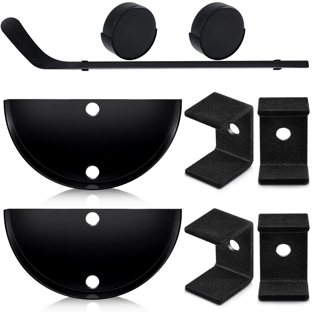 Dunzy 2 Pair Hockey Stick Wall Mount Display Rack, Black Horizontal Display Holder, Ice Hockey Stick Storage Organizer Hanger, Space-Saving Bracket for Vertical, Diagonal, Home Office Gifts