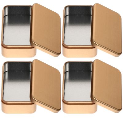 DOITOOL Tinplate Tins Set of 4 4.33 X 2.55 X 1.37 in Golden Empty Tin Box with Hinged Lid Small Gift Tinplate Box for Candy Wedding Party Favors Jewelry Usb Flash Drives Stationery Storage