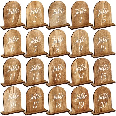 Chunful 20 Pcs Wedding Wooden Table Numbers with Wooden Base Rustic Wedding Centerpieces for Tables Number Sign for Banquet Restaurant Party Decor(Fresh Style)