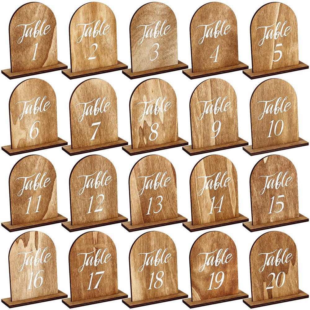 Chunful 20 Pcs Wedding Wooden Table Numbers with Wooden Base Rustic Wedding Centerpieces for Tables Number Sign for Banquet Restaurant Party Decor(Fresh Style)